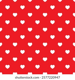 Heart seamless pattern, endless texture. White hearts on red background. Valentine's Day Pattern. Anniversary, Birthday. Love or Sweet Moment. Wedding pattern.