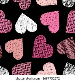 Heart. Seamless pattern, fabric design, wrapping paper, wallpaper, background. Shades of red and black, vector.