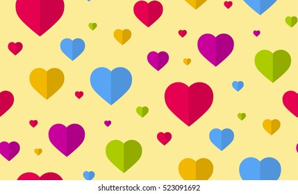 Heart seamless pattern. Flat style. Vector colorful background. Wallpaper, decoration wrapping, card. backdrop. Romantic love symbol for marriage, Valetine's Day, wedding.Endless texture