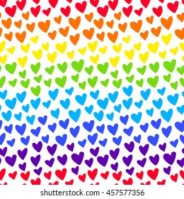 Heart seamless pattern, gay symbol, rainbow. Vector illustration.