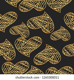 Heart seamless pattern. Gold Heart isolated. Gold heart pattern vector. St. Valentine's Day abstract vector background.