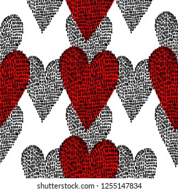 Heart seamless pattern, hand drawn heart background, wallpaper, vector illustration.