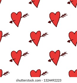 Heart seamless pattern in hand drawn style. Vector illustration