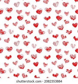 Herznahtloses Muster, handgezeichnet. Vektorgrafik, Minimalismus. Textilien, Verpackungspapier, Hintergrund, Tapete. Liebe, Valentinstag, Rot.