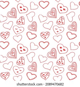 heart seamless pattern hand drawn doodle. vector, minimalism. textiles, wrapping paper, background, wallpaper. love valentine day red