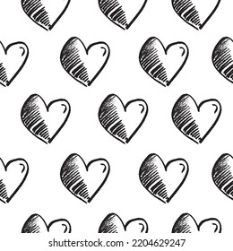 Heart seamless pattern. Hand drawn brushstroke hearts texture vector.  Heart print for print, textile, wallpaper