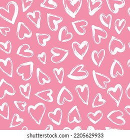 Heart Seamless Pattern. Hand Drawn Brushstroke Hearts Texture Vector.  Heart Print For Print, Textile, Wallpaper