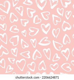 Heart Seamless Pattern. Hand Drawn Brushstroke Hearts Texture Vector.  Heart Print For Print, Textile, Wallpaper