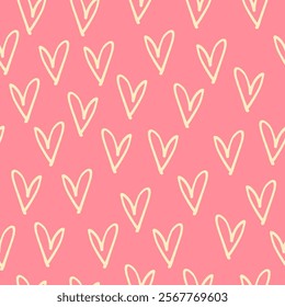 Heart Seamless Pattern hand Drawn Minimalist style. Hand Drawn Hearts Vector Trendy Contemporary Pattern Design. Line Art Style Monochrome Print for Valentine`s Day Design. Not AI