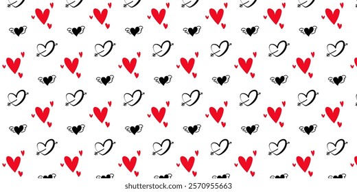 Heart seamless pattern with hand-drawn hearts. Valentines Day background