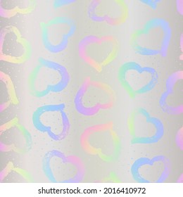 Heart seamless pattern  Hearts background  Repeating pattern  Repeated texture for design prints  tiles  gift wrappers  wallpapers  Iridescent printed  Hologram colours patern  Neon color  Vector