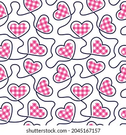 Patrón sin fisuras del corazón. Antecedentes cardíacos. Textura de amor repetida. Activado impreso. Patrón de marcas de repetición. Impresión divertida. Comprueba a los patrones para que le den envolturas de regalo de diseño, impresiones. Embalaje de color rosado. Vector
