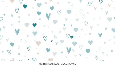 Heart Seamless Pattern. Hearts Ornament. Cute Vector Illustration for Valentine`s Day. Love Symbol Print Trendy Template for Modern Graphic Design. Not AI