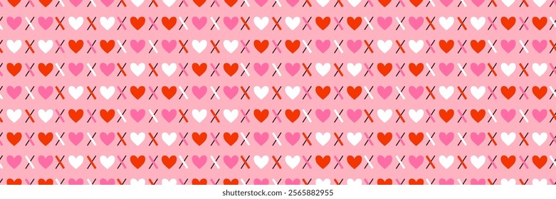 Heart seamless pattern illustration. Cute romantic love background, print. Valentines day holiday, wedding design