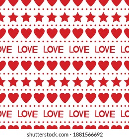 Herznahtloses Muster. Liebe. Rot-weißer Hintergrund. Valentinstag. 