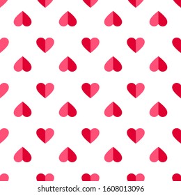 Heart seamless pattern. Love, valentine's day, wedding, romantic symbol. Paper style pink, red hearts sign repeat ornament background for paper wrap, fabric print, wallpaper decor. Vector illustration
