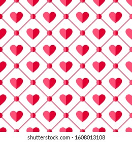 Heart seamless pattern. Love, valentine's day, wedding, romantic symbol. Paper style pink, red hearts and circle ornament background for paper wrap, fabric print, wallpaper decor. Vector illustration