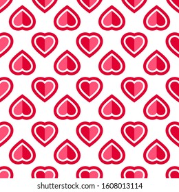 Heart seamless pattern. Love, valentine's day, wedding, romantic symbol. Paper style pink, red hearts sign repeat ornament background for paper wrap, fabric print, wallpaper decor. Vector illustration