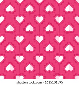 Heart seamless pattern. Love, valentine's day, wedding, romantic symbol. Paper style hearts sign repeat ornament pink, red background for paper wrap, fabric print, wallpaper decor. Vector illustration