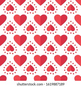 Heart seamless pattern. Love, valentines day, wedding, romantic symbol. Paper style pink, red hearts sign repeat ornament background for paper wrap, fabric print, wallpaper decor. Vector illustration