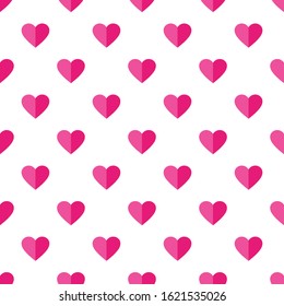 Heart seamless pattern. Love, valentines day, wedding, romantic symbol. Paper style pink, red hearts sign repeat ornament background for paper wrap, fabric print, wallpaper decor. Vector illustration
