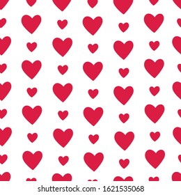 Heart seamless pattern. Love, valentines day, wedding, romantic symbol. Pink, red hearts garland sign repeat ornament background for paper wrap, fabric print, wallpaper decor. Vector illustration