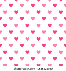 Heart seamless pattern. Love, valentines day, wedding, romantic symbol. Pink, red hearts signs, repeat ornament, background for paper wrap, fabric print, wallpaper decor. Vector illustration