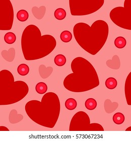 Heart seamless pattern. Lovely red heart on a pink background. Packaging design for gift wrap. Abstract geometric modern background.