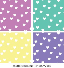 Patrón sin costuras del corazón. Elemento romántico moderno. Fondo de cuatro colores. Ilustración vectorial.