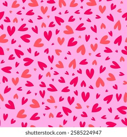 Heart Seamless Pattern. Modern Simple Vector Background of Love Concept in Hand Drawn Style. Valentine`s Day Pattern Design