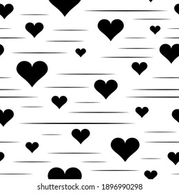 Heart seamless pattern. Modern stylish hearts texture. Beautiful monochrome, black and white seamless background. Repeated graphic design. Repeating abstract background. Vector illustration