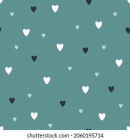 Heart seamless pattern on a green background. Polka dot. Vector illustration.