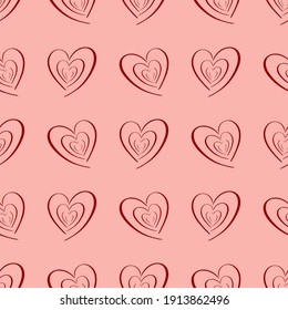 Heart seamless pattern on pink background. Vector holiday backdrop. Valentine s day concept. For wallpaper, wrapping, packaging product, clothes t shirt print. Scrapbooking, crafting.