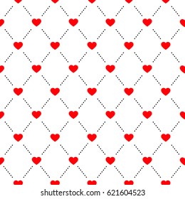 Heart seamless pattern on white background. Tiled square background with monochrome heart. Monochrome holiday prints, Vector seamless pattern.
