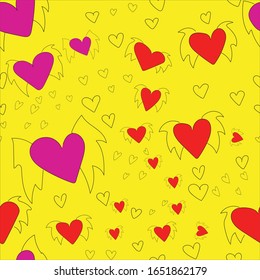 heart seamless pattern on yellow background
