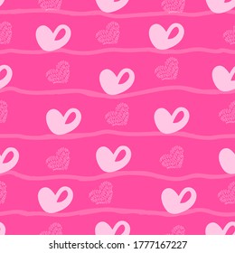 Heart Seamless Pattern In Pink Background With Horizontal Line
