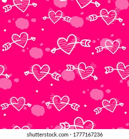 Heart Seamless Pattern In Pink Background With Arrow