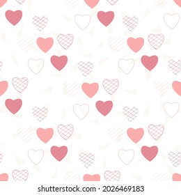 Heart seamless pattern. Pink childish drawing from hearts. For kids prints, textiles, bed linen. Modern, trendy geometric Valentine's Day pattern. Romantic, casual for the holiday. Vector illustration