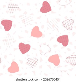 Heart seamless pattern. Pink childish drawing from hearts. For kids prints, textiles, bed linen. Modern, trendy geometric Valentine's Day pattern. Romantic, casual for the holiday. Vector illustration
