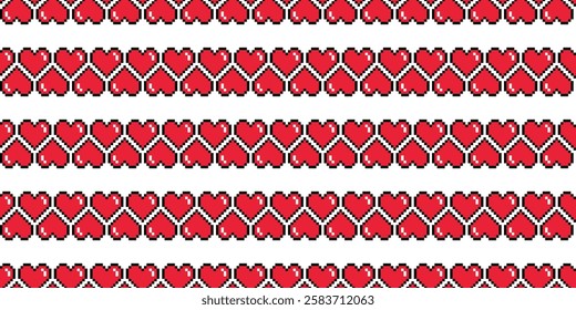 heart seamless pattern pixel valentine vector tile background gift wrapping paper repeat wallpaper cartoon doodle red illustration design isolated