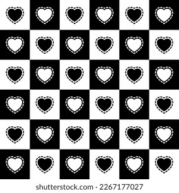 Heart seamless pattern. Plaid with hearts. Repeated patern for design prints. Cute symbol love for girl or woman. Repeating printed. Abstract repeat checkerboard printing. Vector illustration 