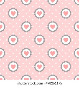 Heart Seamless Pattern with Polka, Dot Vector Background