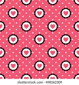 Heart Seamless Pattern with Polka, Dot Vector Background
