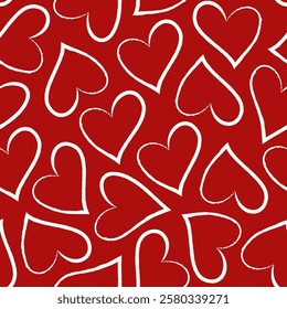 Heart seamless pattern, red background.