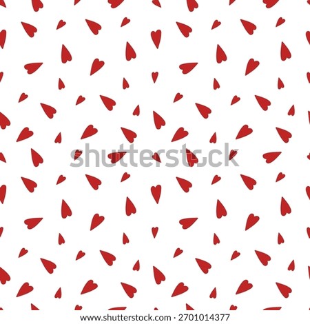 Heart seamless pattern. Pattern with red hearts on white background. Repeating love background. Pattern for weddings, Valentines day. Repeating scattered hearts for designer prints