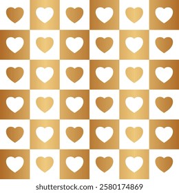 Heart seamless pattern. Repeated gold hearts. Love background. Wrapping paper for girl. Repeating golden hearth. Design prints. Modern patern. Wedding wrapper. Elegant woman motif. Vector illustration