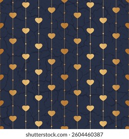 Heart seamless pattern. Repeated gold hearts. Love background. Wrapping paper for girl. Repeating golden hearth. Design prints. Modern patern. Wedding packing. Elegant woman motif. Vector illustration