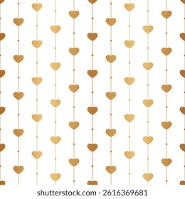 Heart seamless pattern. Repeated gold hearts. Love background. Wrapping paper for girl. Repeating golden hearth. Design prints. Modern patern. Wedding wrapper. Elegant woman motif. Vector illustration