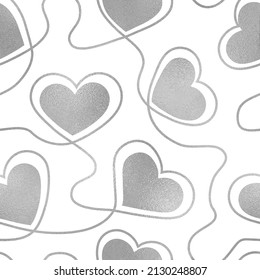 Heart seamless pattern. Repeated silver packing. Background for love printing. Repeating modern foil. Luxury marble hearts for design prints, gift wrappers. Elegant printed. Vector illustration