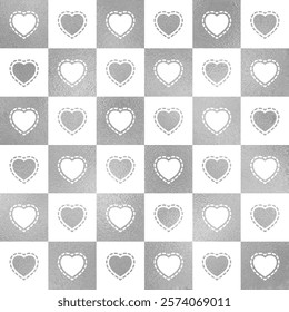 Heart seamless pattern. Repeated silver hearts. Love design for gift paper. Background for prints. Repeating hearth foil. Modern patern. Wedding  wrapper. Glitter woman packing. Vector illustration